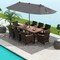 11-Piece Outdoor Dining Set with 15 Feet Umbrella, Cushions, and Acacia Wood